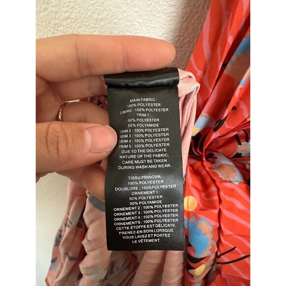 Self-Portrait Off Shoulder Pleated Ruffle Floral Tropical Midi Dress Orange Sz 0 - Picture 10 of 12